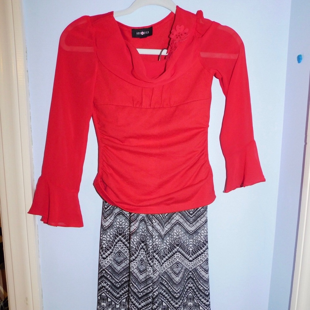 Kids red top with cute black and white pants!